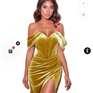 Omaria Gold Velvet Off Shoulder Corset Dress